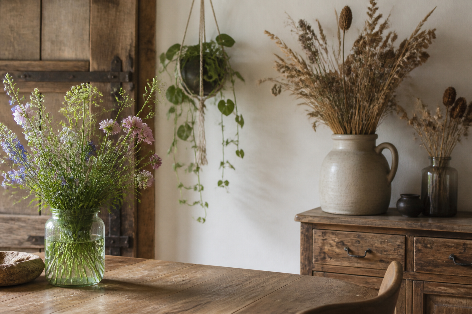 planten in landelijk interieur